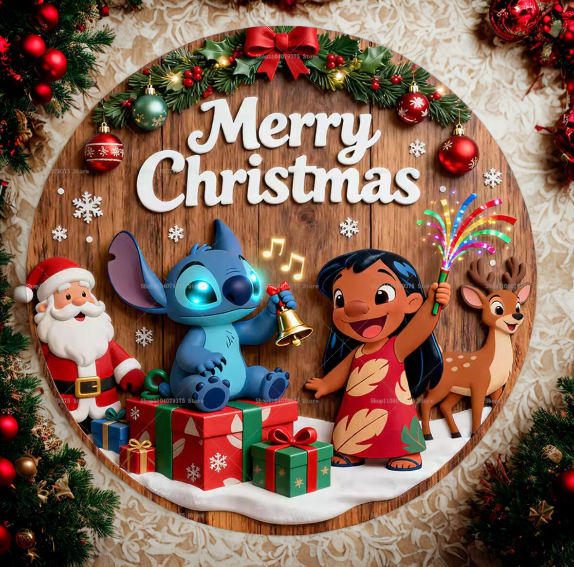 Lilo & Stitch merry Christmas wooden hanging plaque
