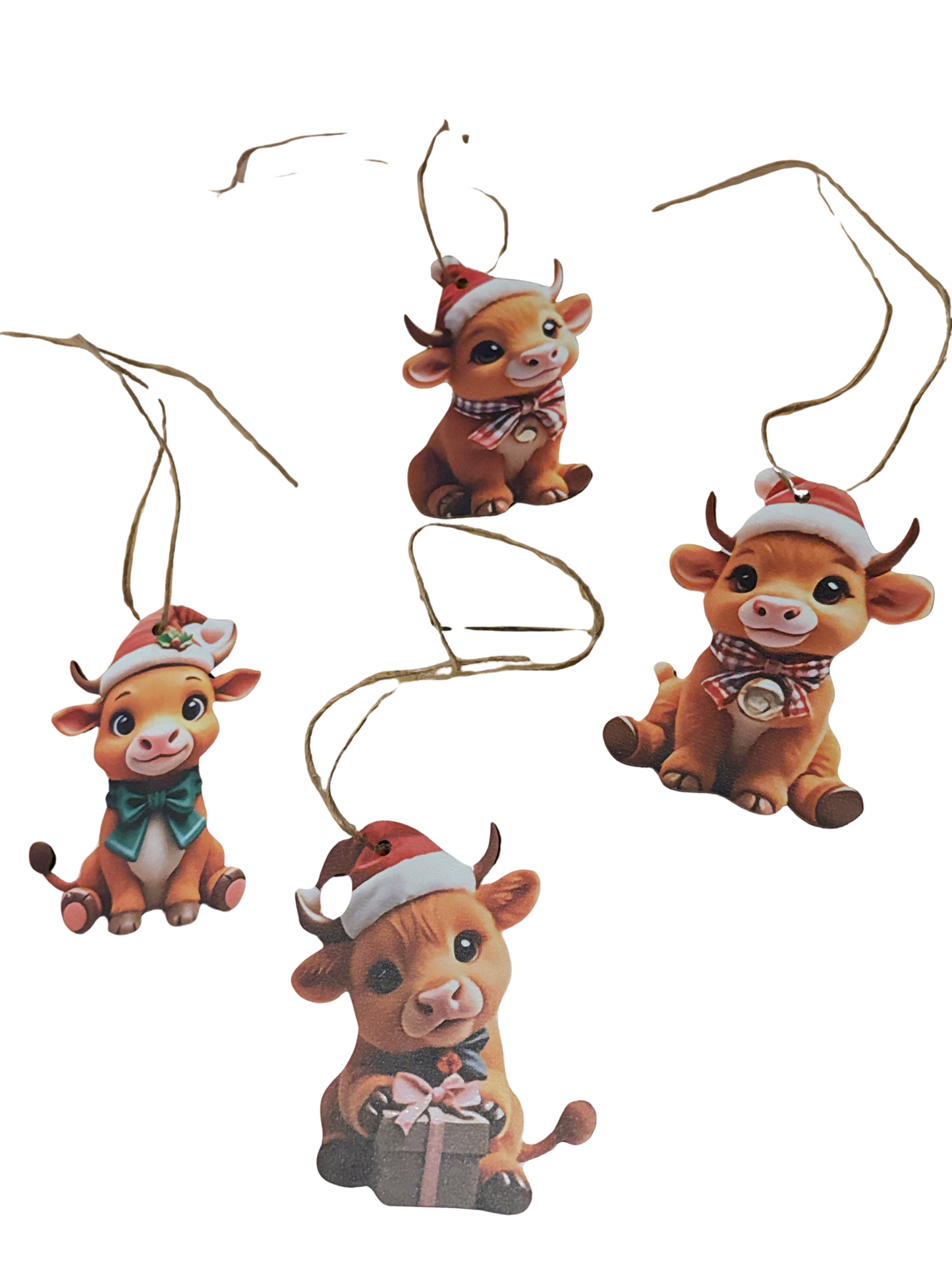 Festive pack of 9 highland cow tree decorations