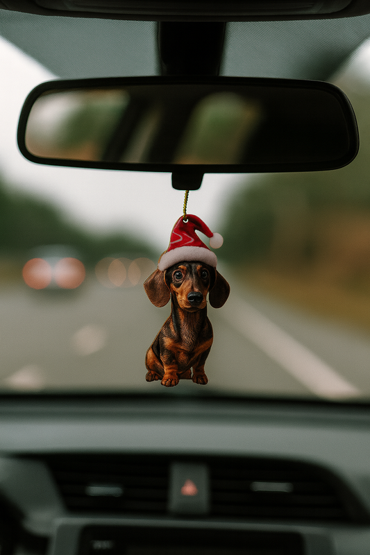 Dachshund Santa hat hanging tree decoration