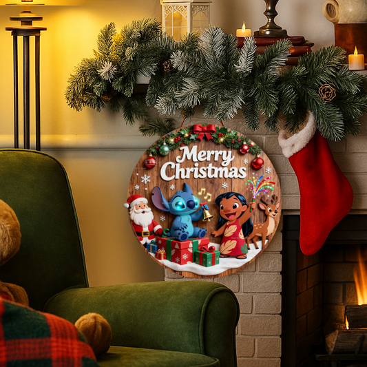 Lilo & Stitch merry Christmas wooden hanging plaque