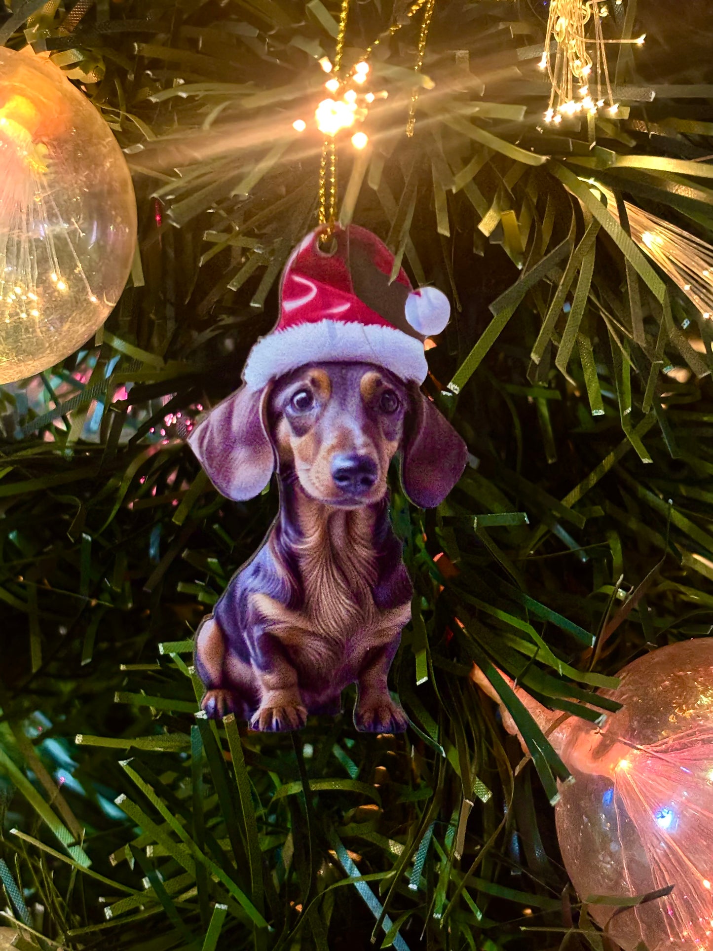 Dachshund Santa hat hanging tree decoration