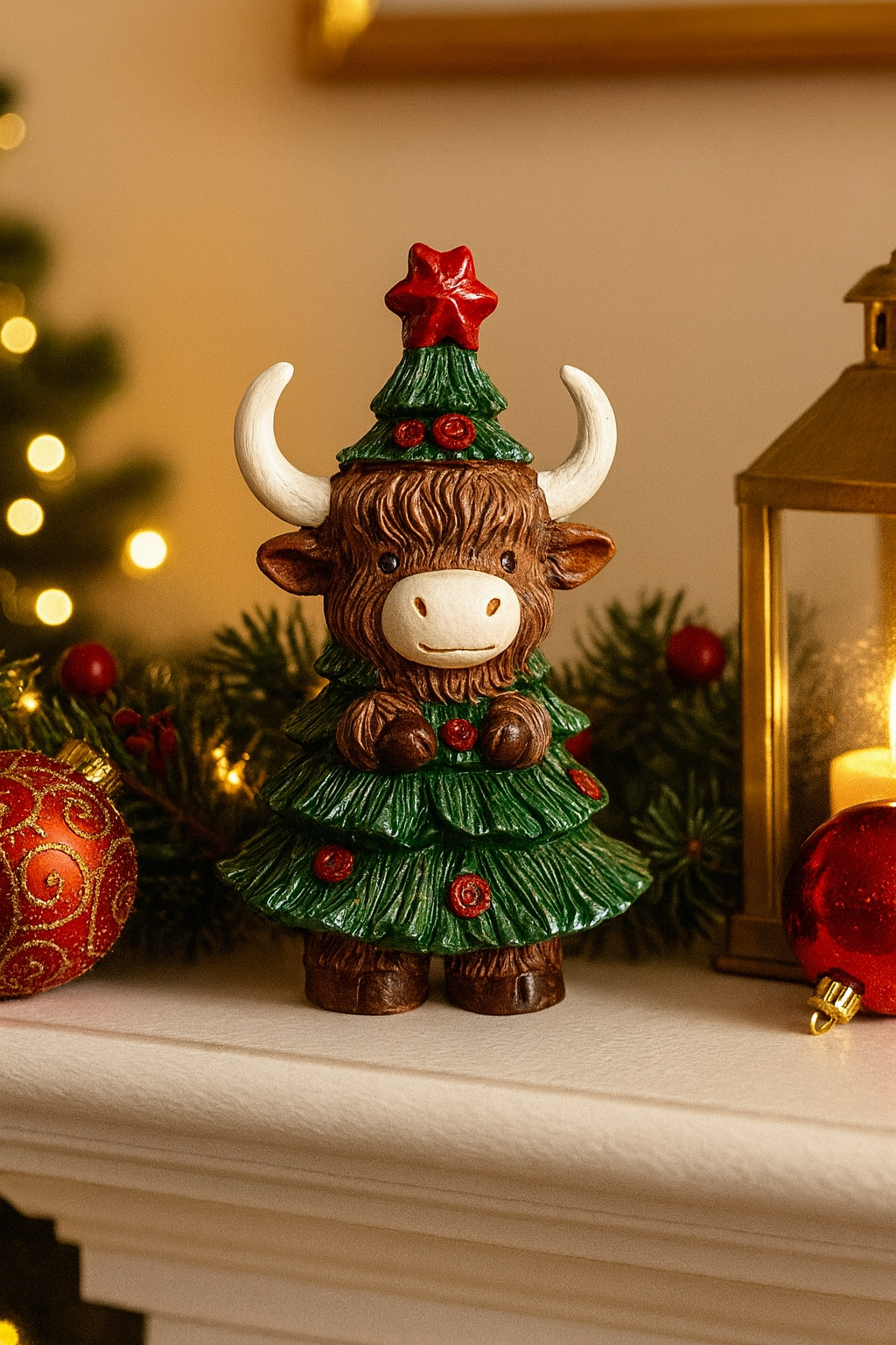 Festive highland cow Christmas ornament