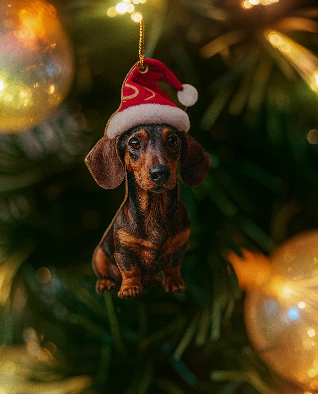 Dachshund Santa hat hanging tree decoration