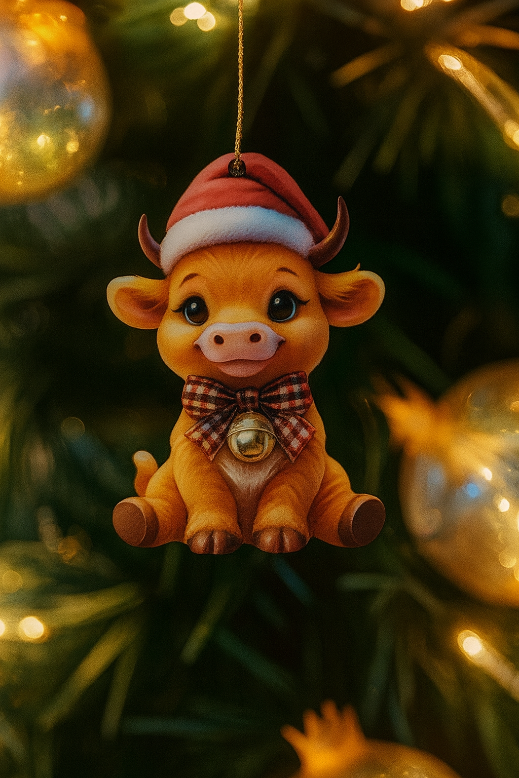 Festive pack of 9 highland cow tree decorations
