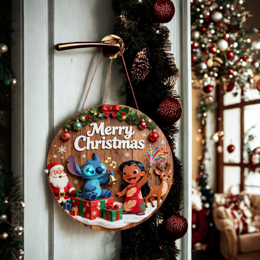 Lilo & Stitch merry Christmas wooden hanging plaque