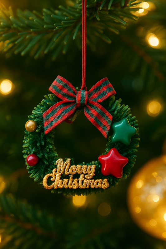 Festive Christmas wreath hanging tree decoration